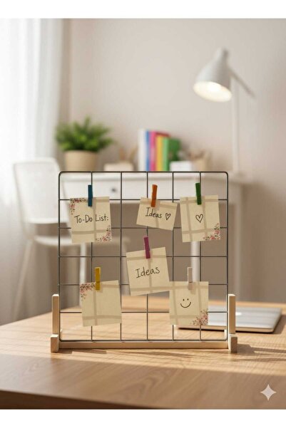 Tiydem Desktop Notepad Organizer Wire Board with Wooden Legs