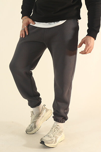 EydaMoon Men's Smoked Winter 3-Thread Fleece-Lined Soft Textured Elasticated Leg Sweatpants