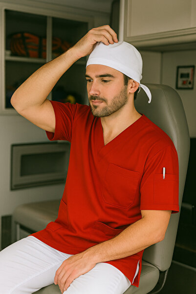 mirach Set of 2 Men's Emergency Paramedic Workers Medical Uniform Single Top Scrubs White Surgical Cap with Gift