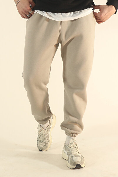 EydaMoon Men's Stone Winter 3-Thread Fleece-Lined Soft Textured Elasticated Leg Sweatpants
