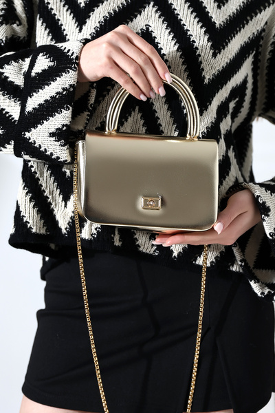 Encool Geantă mică pentru femei Gold – cu curea cu lanț, geantă de mână și de umăr elegantă, se potrivește cu orice stil
