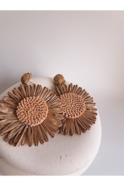 BHR AKSESUAR Brown Straw Big Earrings