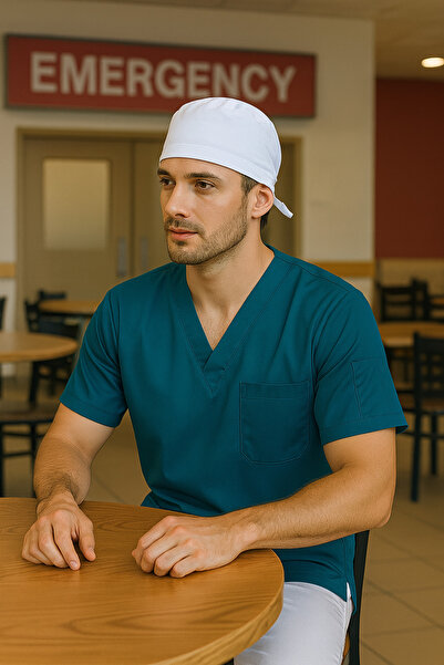 mirach Set of 2 Men's Emergency Paramedic Workers Medical Uniform Single Top Scrubs White Surgical Cap with Gift