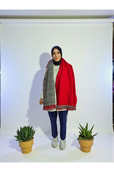 Nöşre Design Women's Double-Sided Plaid and Solid Color Shoulder Shawl Scarf