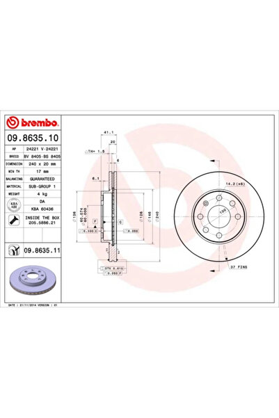 Brembo Disc Frana Opel Corsa C Vauxhall Corsa Model 2/Corsavan Model 2 Caseta/