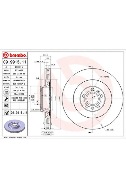 Brembo Disc Frana Audi A6 C6/A8 D2/A8 D3 Vw Phaeton