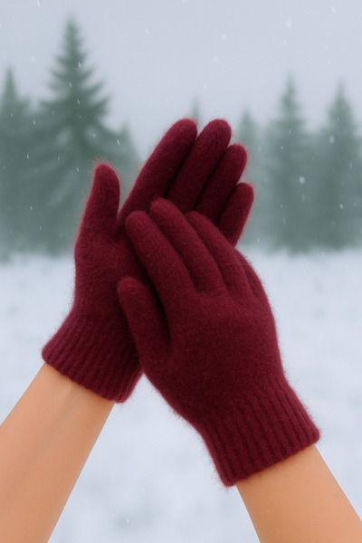 Butik Bordo Peluş kışlık yumuşak dokulu eldiven (standart)