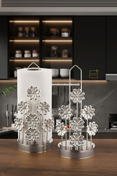 Leila Daisy Silver Metal Paper Towel Holder-Napkin Holder Home Decoration