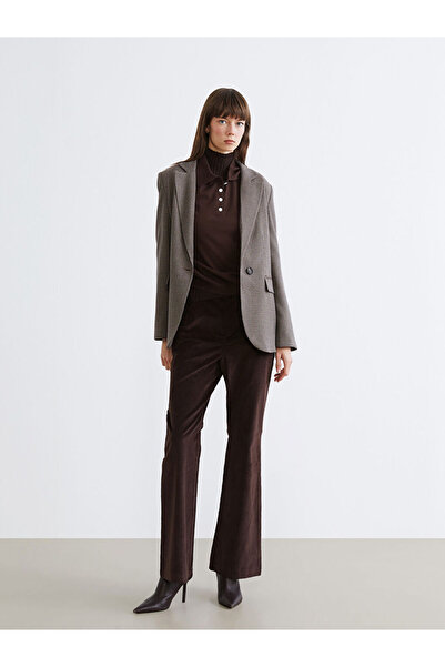 LC Waikiki Brown Plaid Women's Blazer Jacket