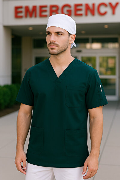 mirach Set of 2 Men's Emergency Paramedic Workers Medical Uniform Single Top Scrubs White Surgical Cap with Gift