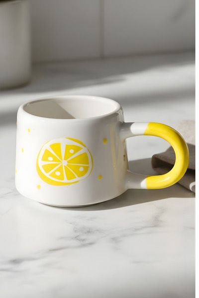 Hopce Mira Handmade Lemon Patterned Ceramic Coffee and Tea Mug |   180 ml