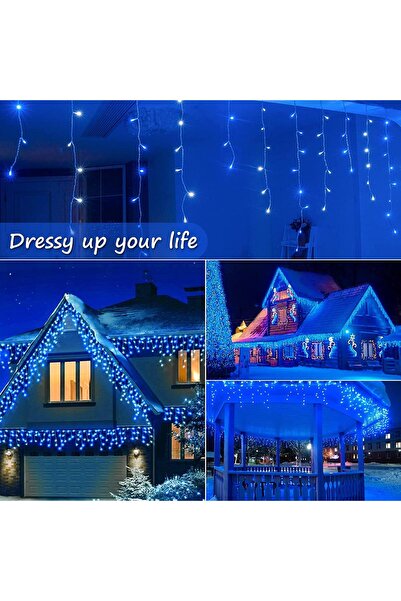 OEM Instalație Turturi de Crăciun 15 m, 360 LED-uri, 8 efecte luminoase, Interconectabilă, Albastră