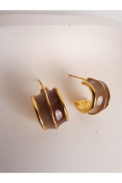 BHR AKSESUAR Brown Tiny Earrings (1cm)
