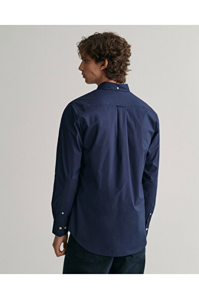 Gant Men's Navy Blue Regular Fit Buttoned Collar Poplin Shirt