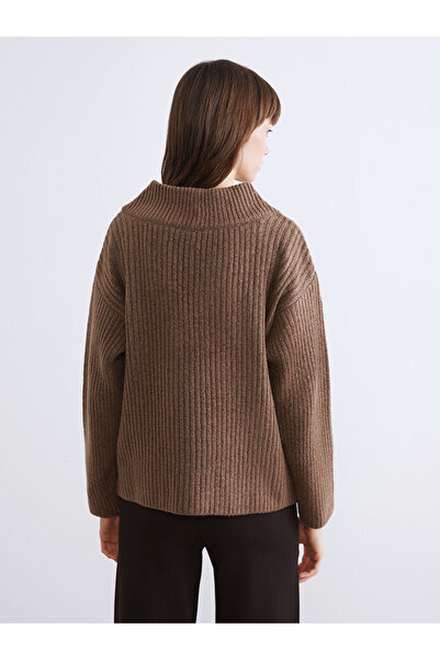 LC Waikiki Brown V-Neck Women's Knitwear Sweater