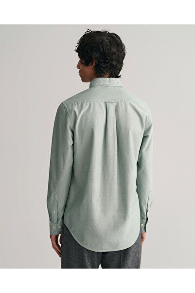Gant Men's Green Regular Fit Button Lapel Oxford Shirt