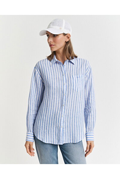 Gant Women's Blue Relaxed Fit Classic Collar Striped Shirt