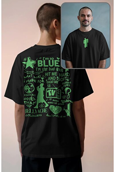 Fuddy Moda Μπλουζάκι Unisex Green Billie Eilish με κείμενο στην πλάτη, oversi...