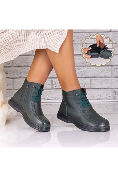 Botinelli Women's Green Fur-lined Boots Made of Genuine Leather Avalora, 40