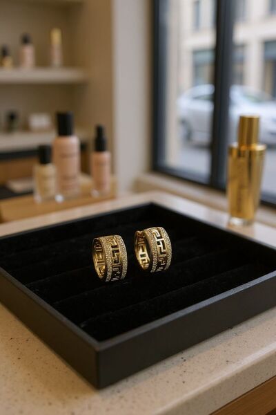 Solene Morocco Zirkon Taşlı Gold Vip Halka Küpe