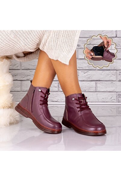 Botinelli Women's Burgundy Fur-lined Boots Made of Genuine Leather Avalora, 37