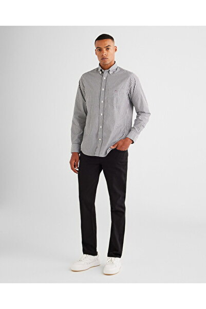 Gant Men's Black Regular Fit Button down Collar Striped Poplin Shirt