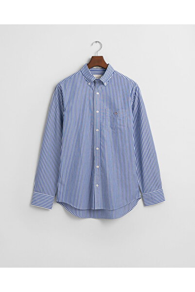 Gant Men's Blue Regular Fit Button down Collar Striped Poplin Shirt