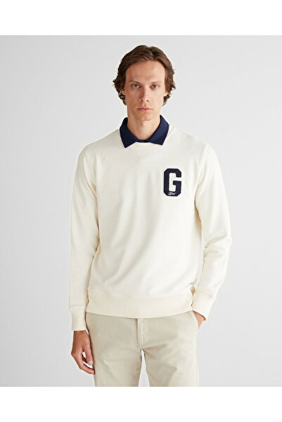 Gant Men's Cream Regular Fit Crew Neck Logo Sweatshirt