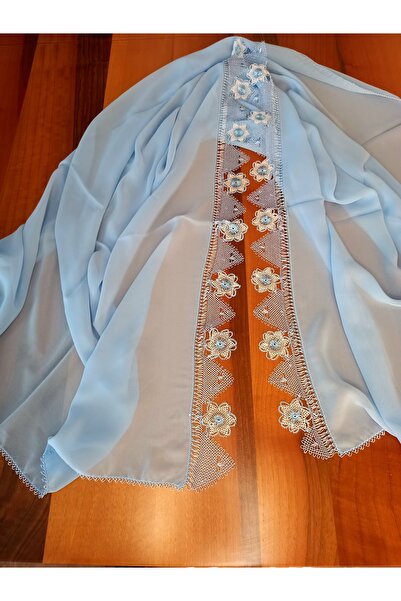 yörük tuhafiye El Işi Iğne Oyası Namaz Başörtüsü, Mevlüt Örtüsü, Bebe Mavi Renk ,el Yapımı Çeyizlik Oyalı Yazma