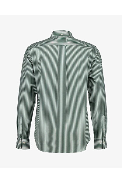 Gant Men's Green Regular Fit Button down Collar Striped Poplin Shirt