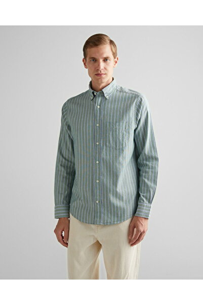 Gant Men's Green Regular Fit Button-Down Collar Striped Oxford Shirt