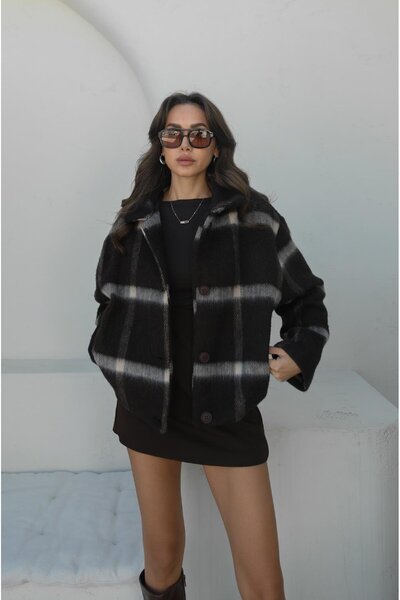 Havoş Καφέ καρό μάλλινο μπουφάν