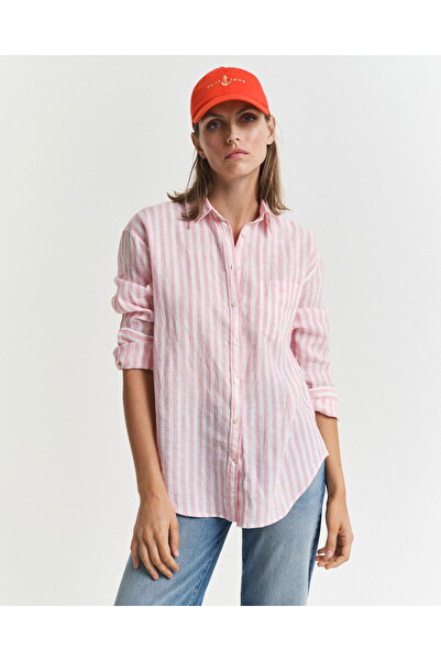 Gant Women's Pink Relaxed Fit Classic Collar Striped Shirt