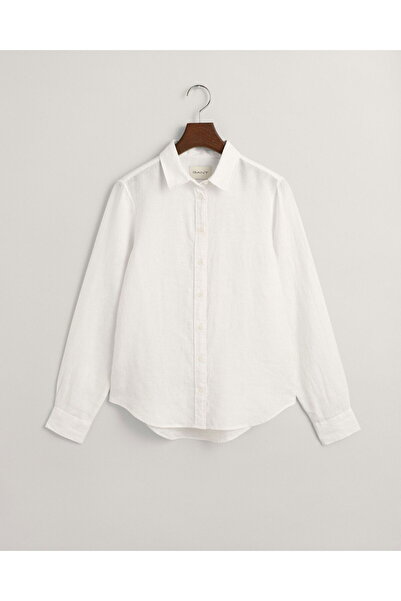 Gant Women's White Regular Fit Classic Collar Linen Shirt