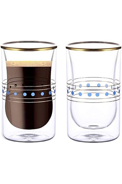 The Bros طقم أكواب استيكانا زجاجية مزدوجة الجدار من قطعتين بسعة 100 مل مناسبة...