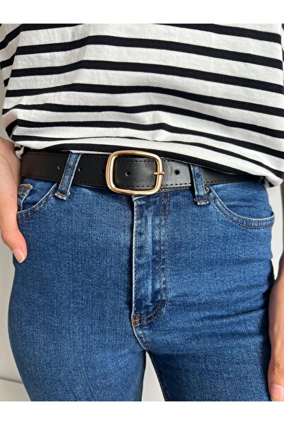 Eksibir Oval Gold Tokalı Kadın Kemeri Pantolon Kemeri Elbise Kemeri