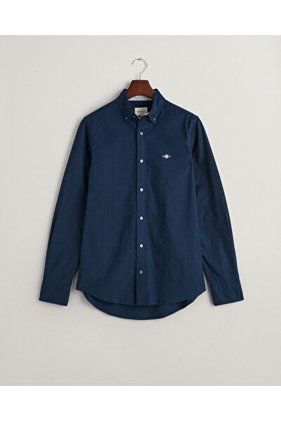 Gant Men's Navy Blue Slim Fit Buttoned Collar Shirt