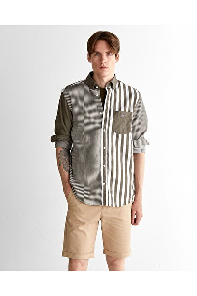 Gant Men's Green Regular Fit Buttoned Collar Striped Shirt