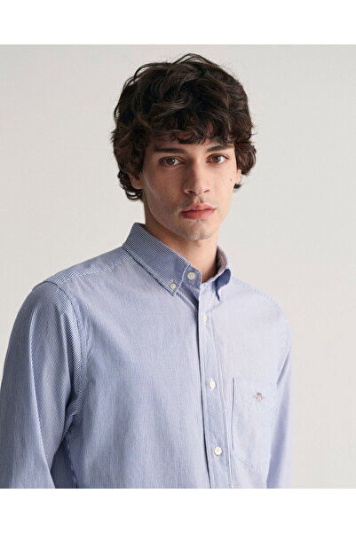 Gant Men's Blue Regular Fit Striped Button Collar Shirt
