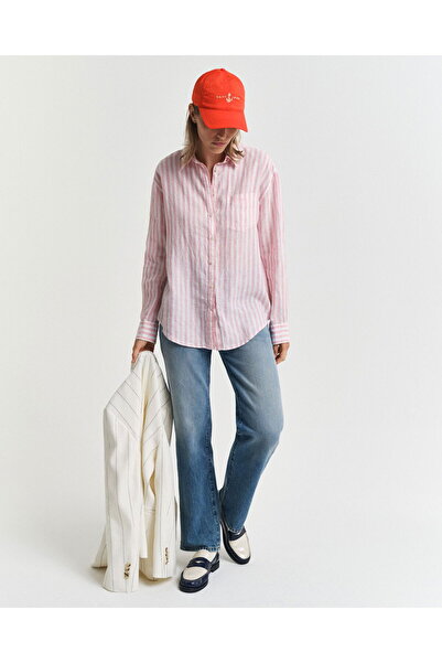 Gant Women's Pink Relaxed Fit Classic Collar Striped Shirt