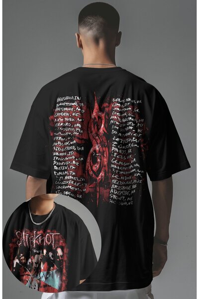 Fuddy Moda تي شيرت للجنسين Slipknot 1999 Forever Back مطبوع، تي شيرت قصة فضفاضة ذو طابع فرقة الروك برقبة دائرية