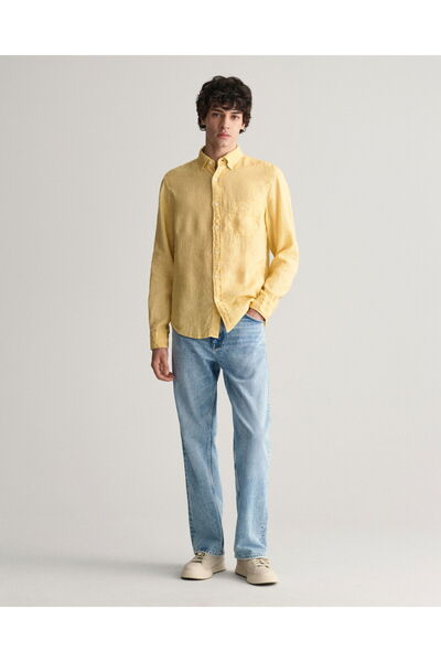 Gant Men's Yellow Regular Fit Button Collar Linen Shirt