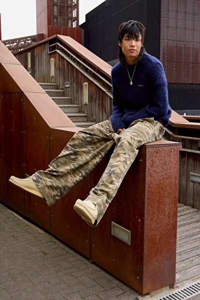 september island Khaki Camouflage Balloon Oversized Long Version Trousers with Adjustable Waist (for Heights of 180 and Above)