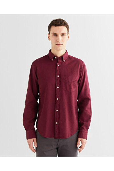 Gant Men's Burgundy Regular Fit Buttoned Collar Shirt