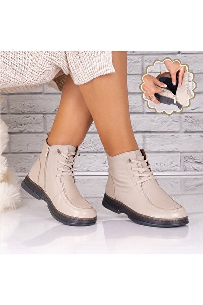 Botinelli Women's Beige Fur-lined Boots Made of Genuine Leather Avalora, 37