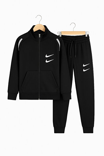 ALZEY GİYİM Çocuk Siyah Dalgıç Kumaş Unisex Eşofman Takımı - 6 / 16 yaş arası