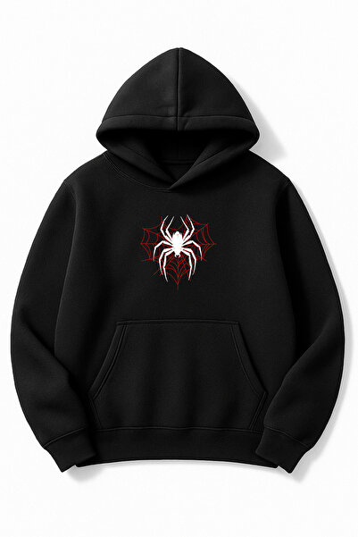 Altair Tr سويت شيرت أبيض قصة فضفاضة للجنسين سبايدر سبايدر مطبوع بغطاء رأس