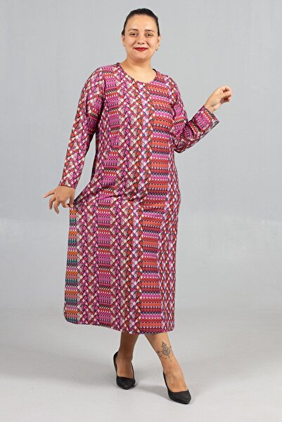 Truva XXL Warm Thick Combed Cotton Plus Size Patterned Dresses