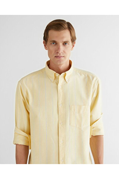 Gant Men's Yellow Relaxed Fit Button Collar Striped Shirt