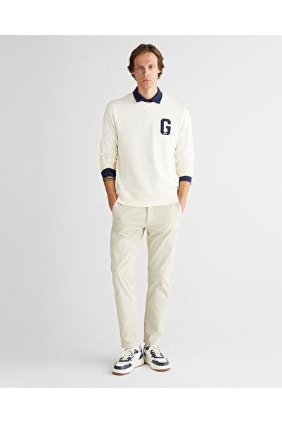 Gant Men's Cream Regular Fit Crew Neck Logo Sweatshirt